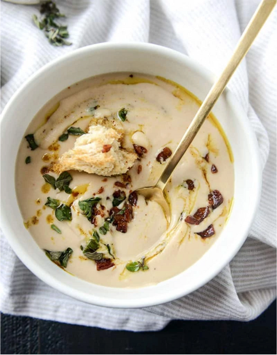WHITE BEAN SOUP WITH CRUMBLED BACON AND SPICED BROWN BUTTER