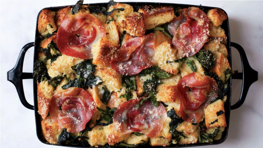 Parmesan Bread Pudding with Broccoli and Pancetta